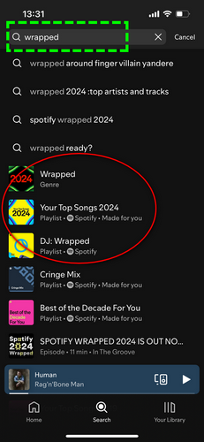 find your Spotify wrapped 2024 by searching