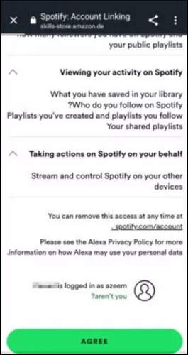 agree spotify to be linked to alexa