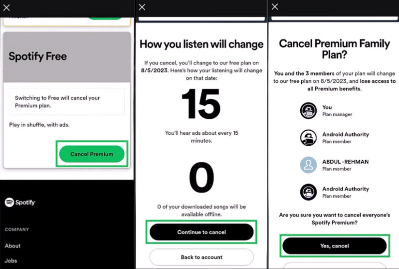 cancel spotify premium on android
