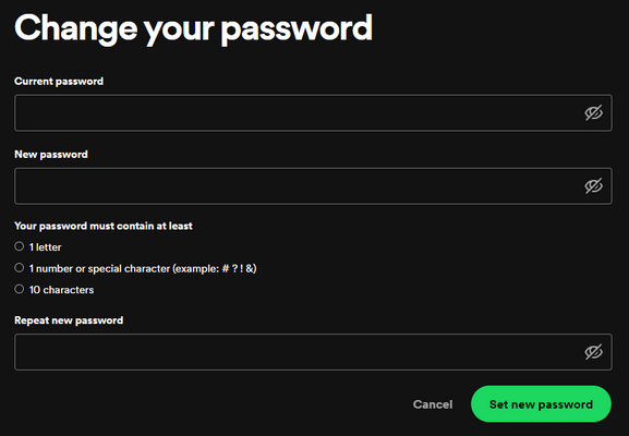 change spotify password