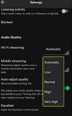 change spotify streaming quality