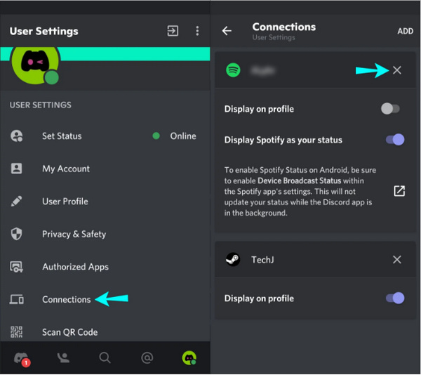 disconnect spotify to discord on mobile