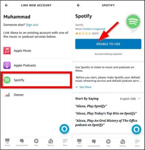enable spotify to connect it to alexa