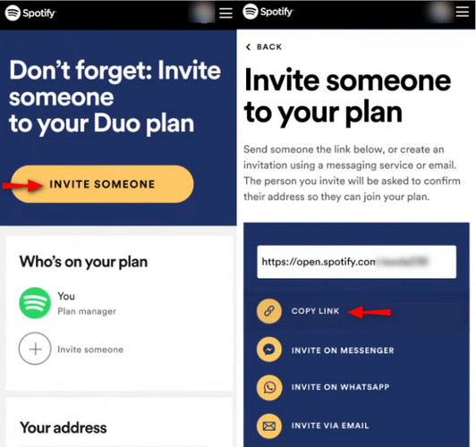 invite friend to join spotify duo