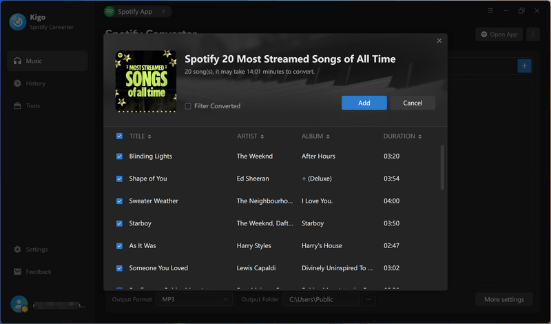 select the songs to download
