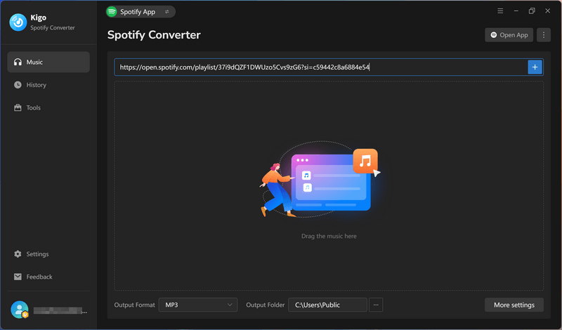 paste spotify playlist link to Kigo Spotify Converter