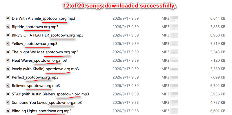 spotdown playlist download folder with watermarked mp3 files