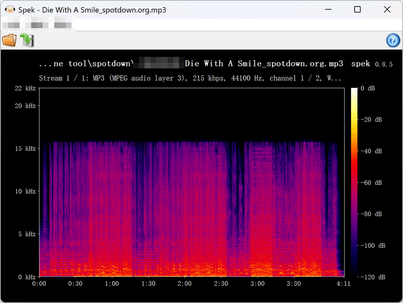 spotdown die with a smile spectrogram 16khz cutoff