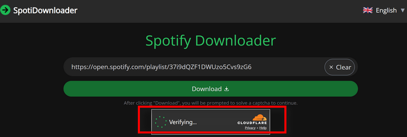 pasting the spotify playlist link into spotifydown website