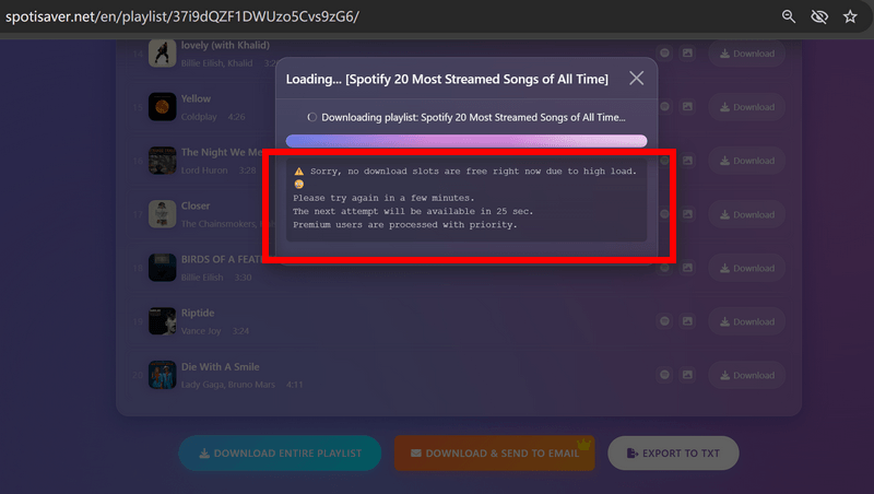 fail to dowload spotify playlist