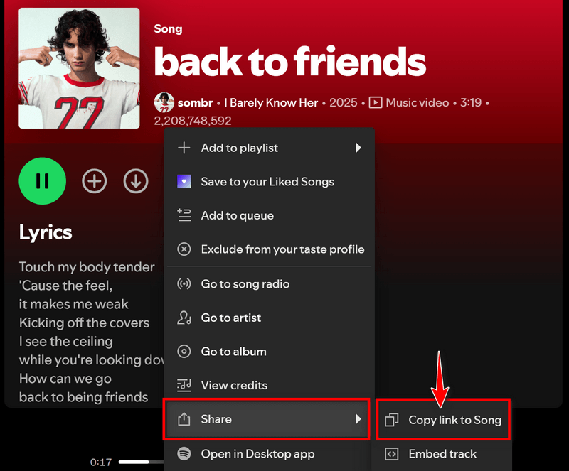copy spotify track url