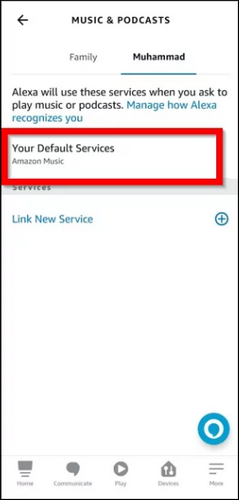 select default service on alexa