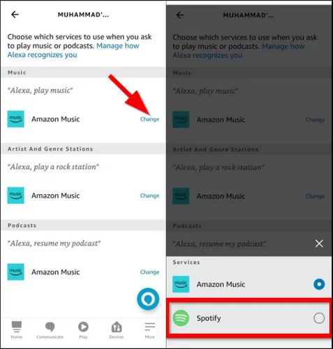 set spotify as default player on alexa