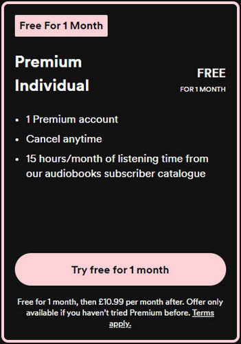 get spotify premium free for 1 month