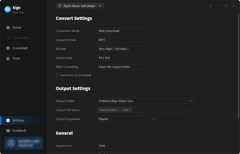 Choose output settings