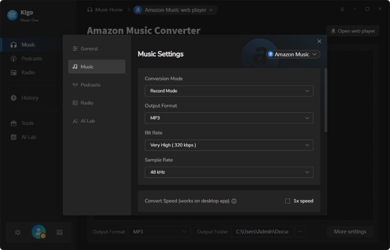 output settings