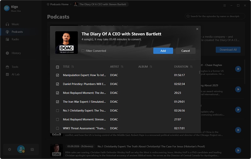 choose podcast to download