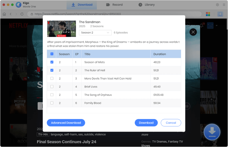 select episode to download