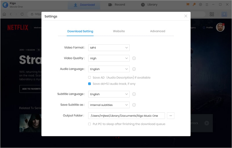 choose the output settings