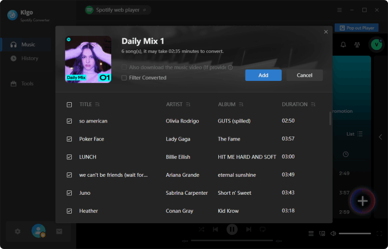 select spotify songs