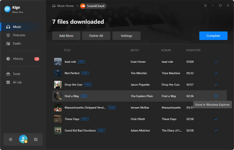 find downloaded WAV soundcloud songs