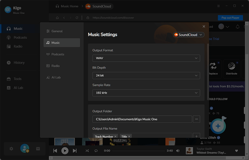 output settings