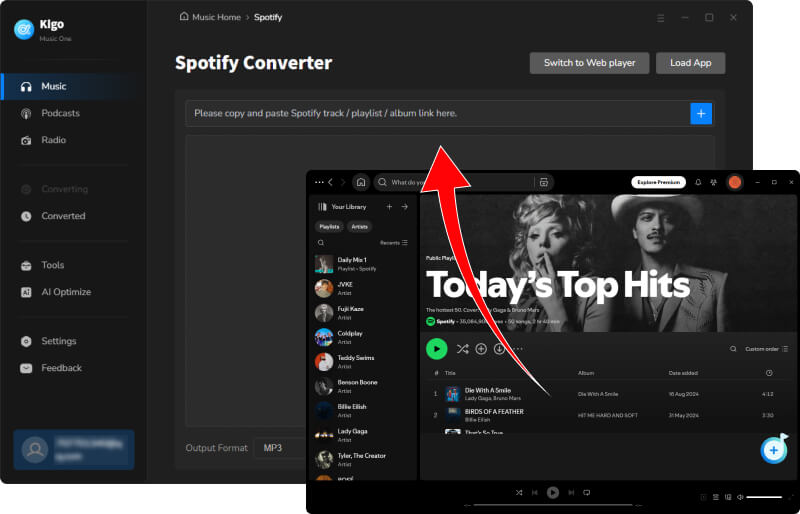 add Spotify music to kigo music one