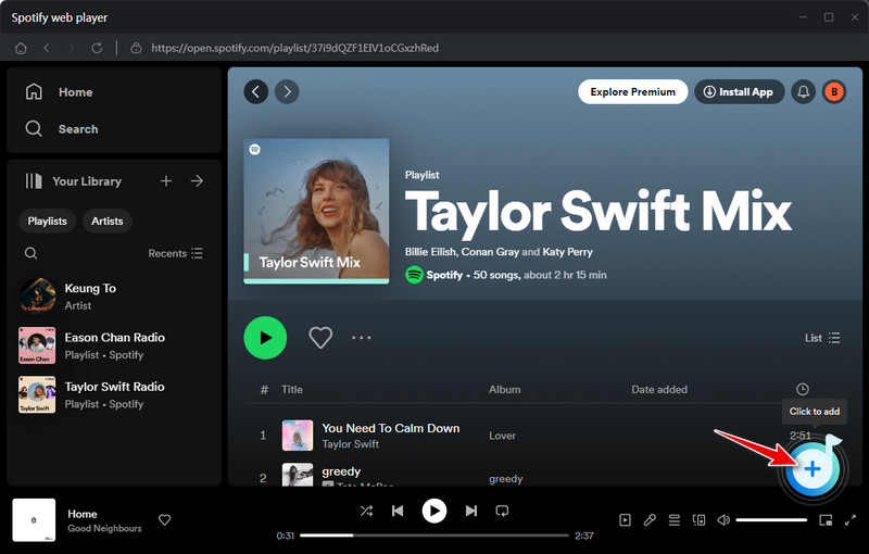 add music from spotify web player