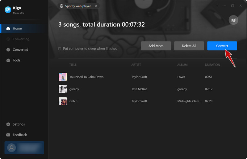click to convert Spotify music