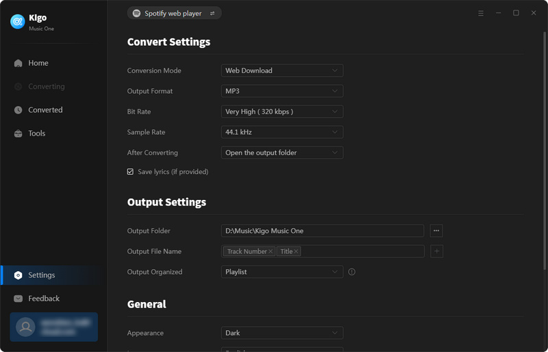 choose ooutput settings