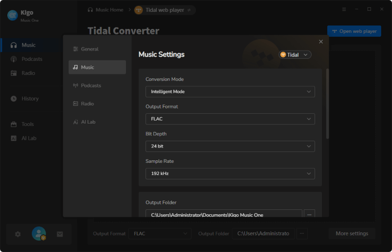 output settings