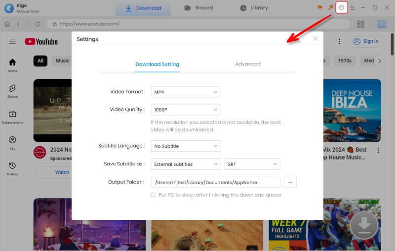 settings for youtube video